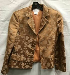 Oscar De La Renta Gold Jacquard Blazer Jacket Silk